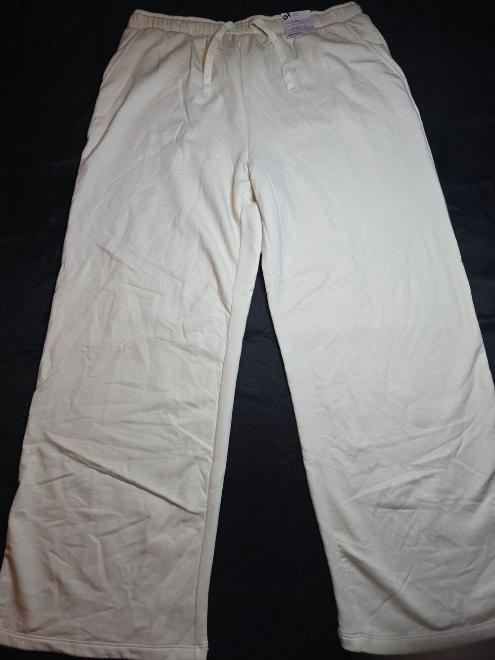 Auden Fleece Wide Leg Lounge Pants Cream Drawstring Pockets